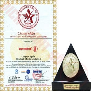 Giải Thưởng “Thương Hiệu Uy Tín – Trusted Brands 2016”