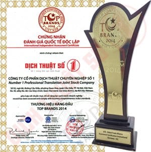 Giải Thưởng “Thương Hiệu Hàng Đầu – Top 3 Brands 2014”