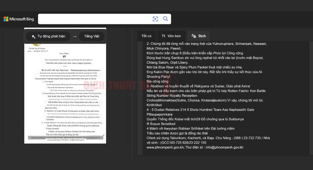 Microsoft Translator dịch hình ảnh từ tiếng Campuchia sang tiếng Việt
