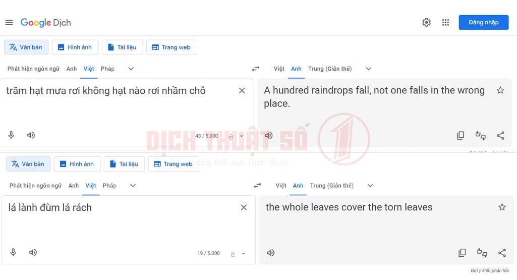 Google dịch tiếng Việt sang tiếng Anh chuẩn xác
