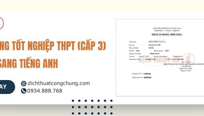 MẪU DỊCH BẰNG TỐT NGHIỆP THPT (CẤP 3) SANG TIẾNG ANH