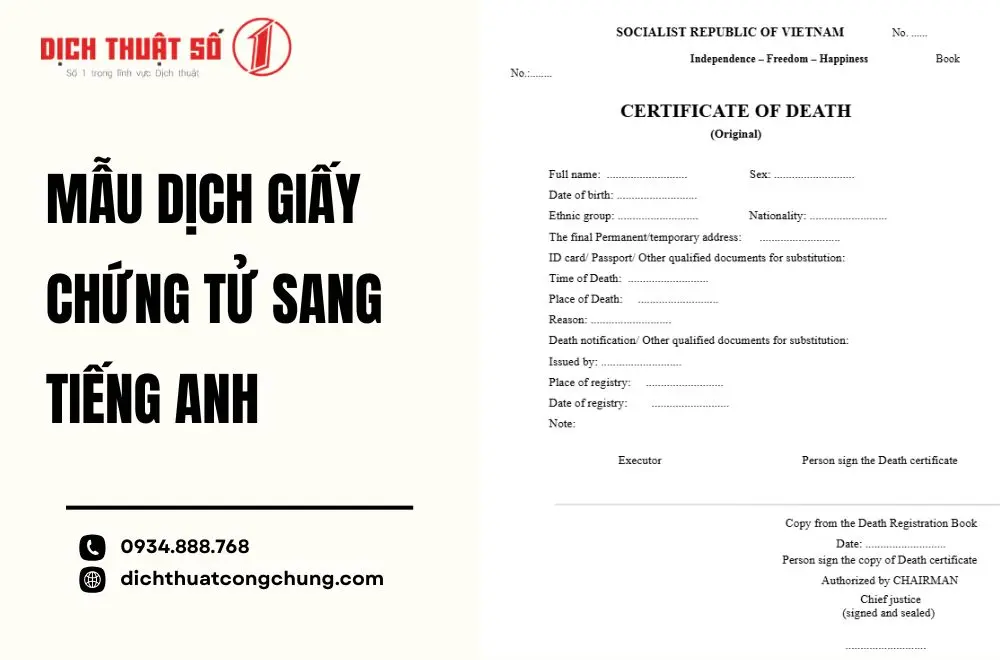 Mẫu dịch giấy chứng tử sang tiếng Anh