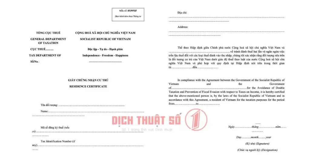 Download mẫu dịch thuật công chứng Giấy xác nhận thông tin cư trú CT07