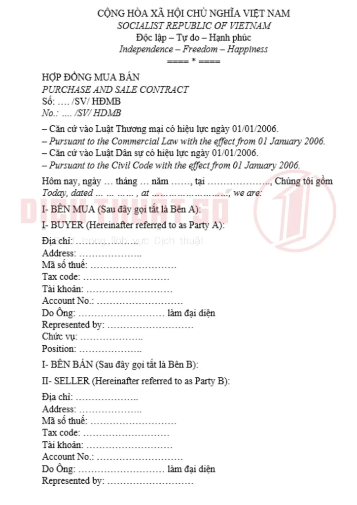 Dịch thuật công chứng hợp đồng mua bán là gì?